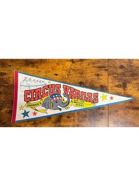 Circus Vargas Vintage Felt Pennant Banner With Elephant & Big Top Graphic